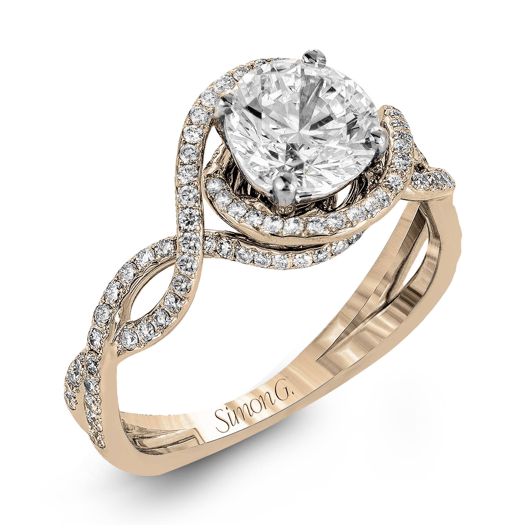 Round-Cut Criss-Cross Engagement Ring In 18k Gold With Diamonds