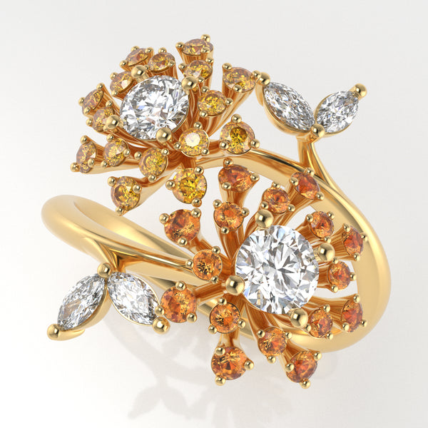 Garden Fashion Ring in 18k Gold with Diamonds & Sapphires