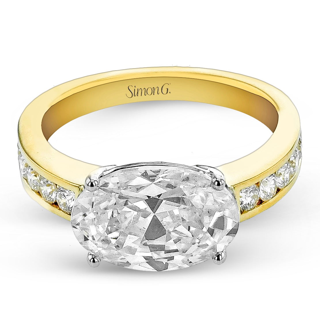 East-West Oval-cut Diamond Engagement Ring in 18k Gold