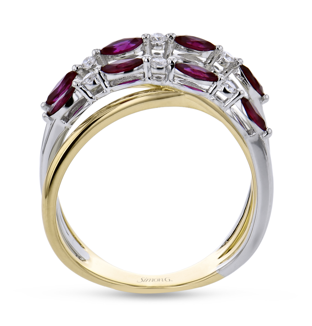 Diamond & Ruby Marquise Crossover Ring in 18k Gold