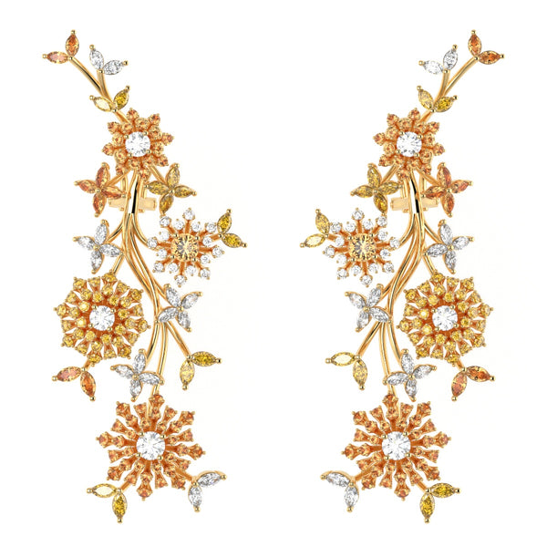 Garden Drop Earrings in 18k Gold with Diamonds & Sapphires