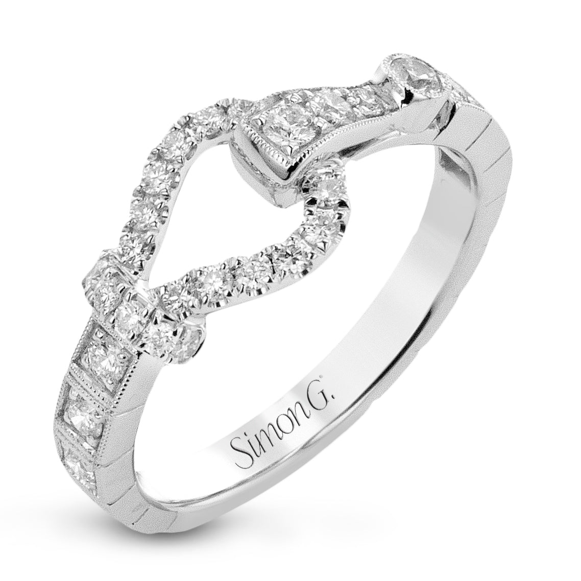 Buckle Fashion Ring in 18k Gold with Diamonds - Simon G. Jewelry