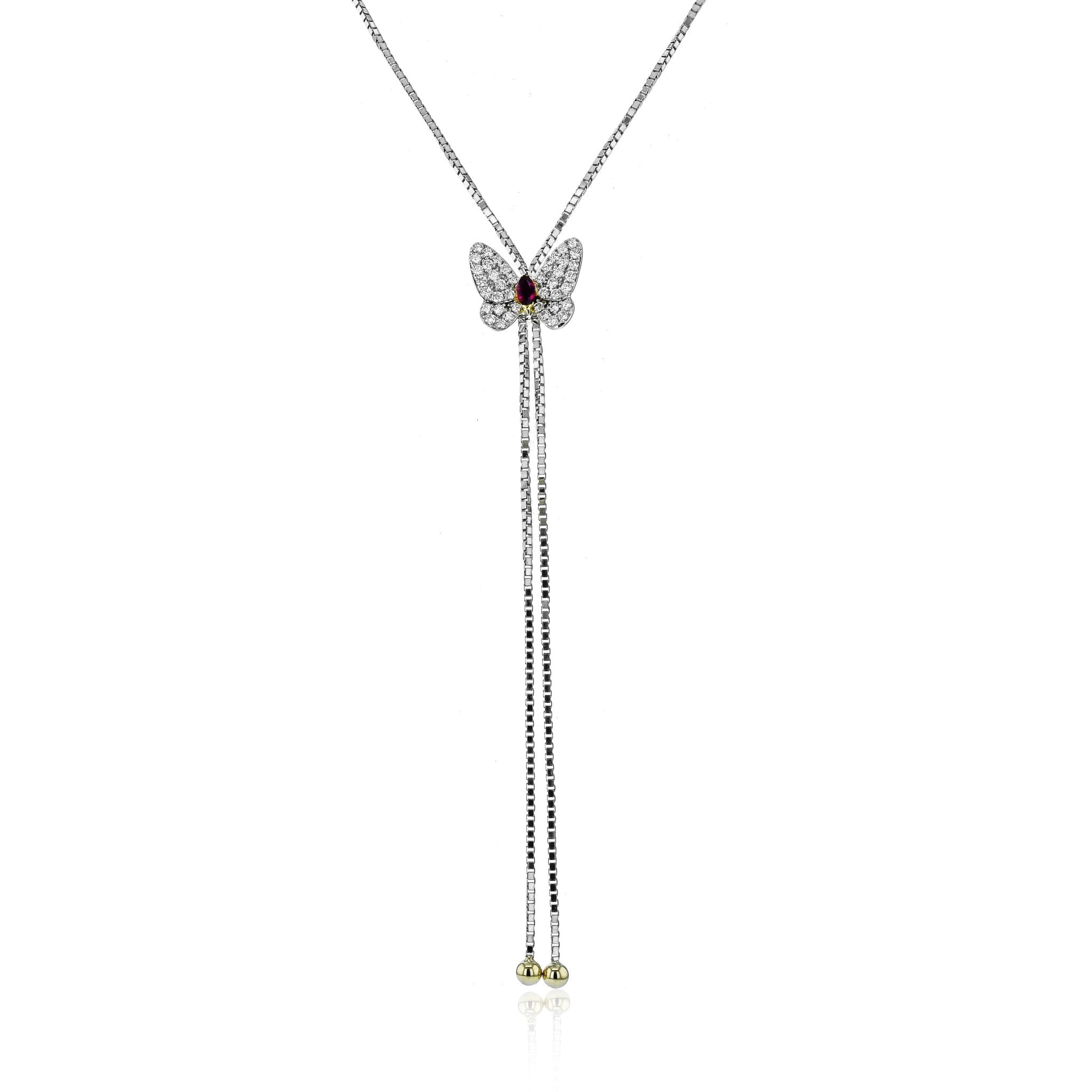 Butterfly Bolo Ruby Necklace in 18k Gold with Diamonds - Simon G. Jewelry