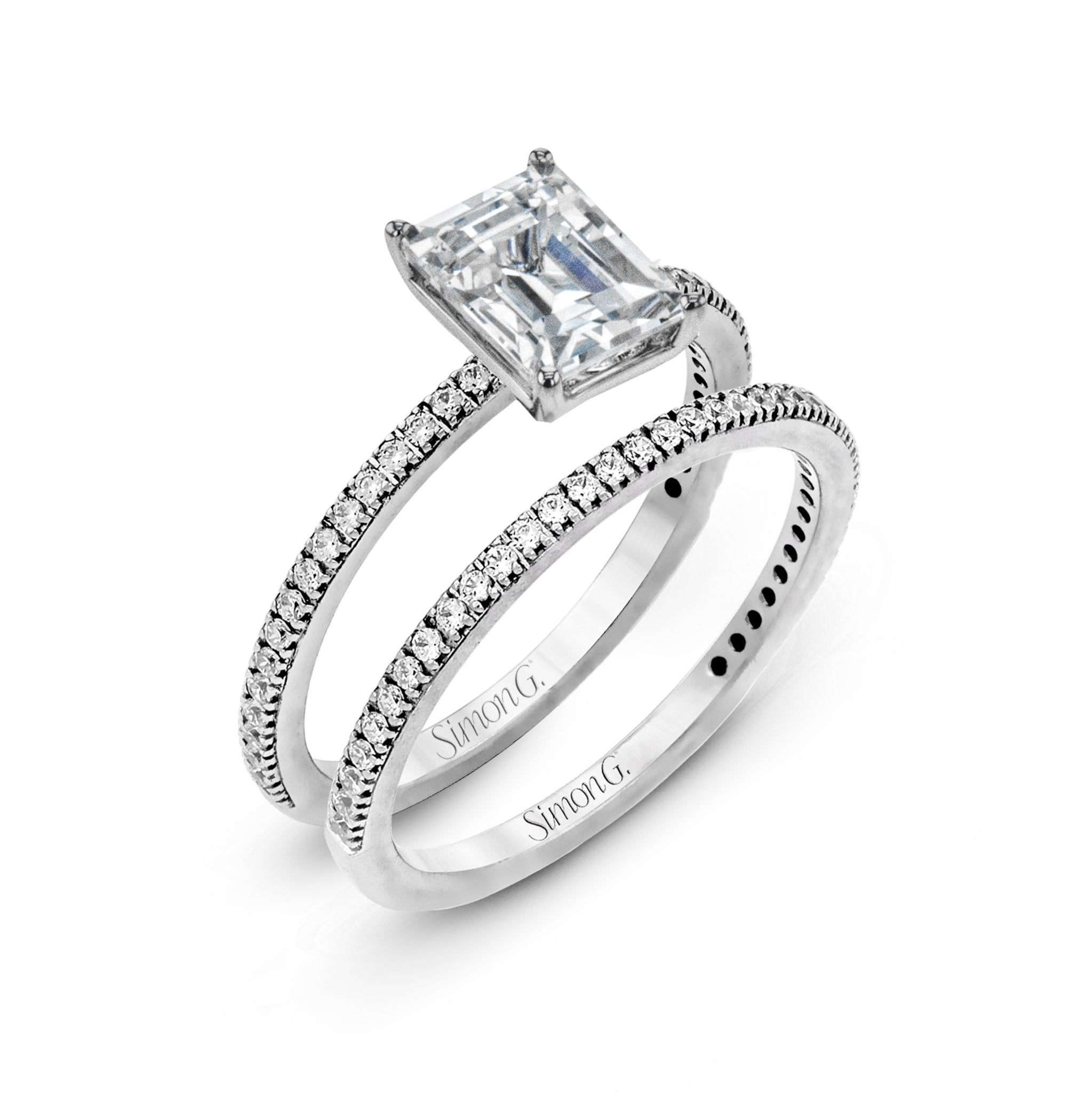Emerald Cut Adding Wedding Band To Engagement Ring Half Way