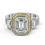 Emerald - cut Halo Engagement Ring in 18k Gold with Diamonds - Simon G. Jewelry