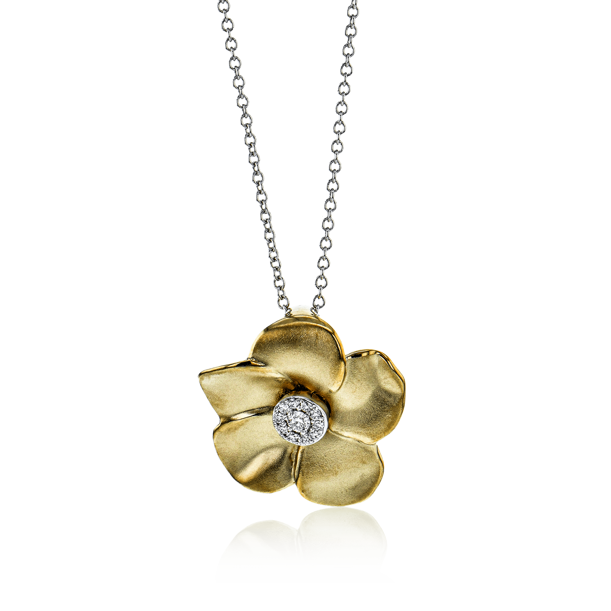 Flower Pendant Necklace in 18k Gold with Diamonds โ Simon Jewelry