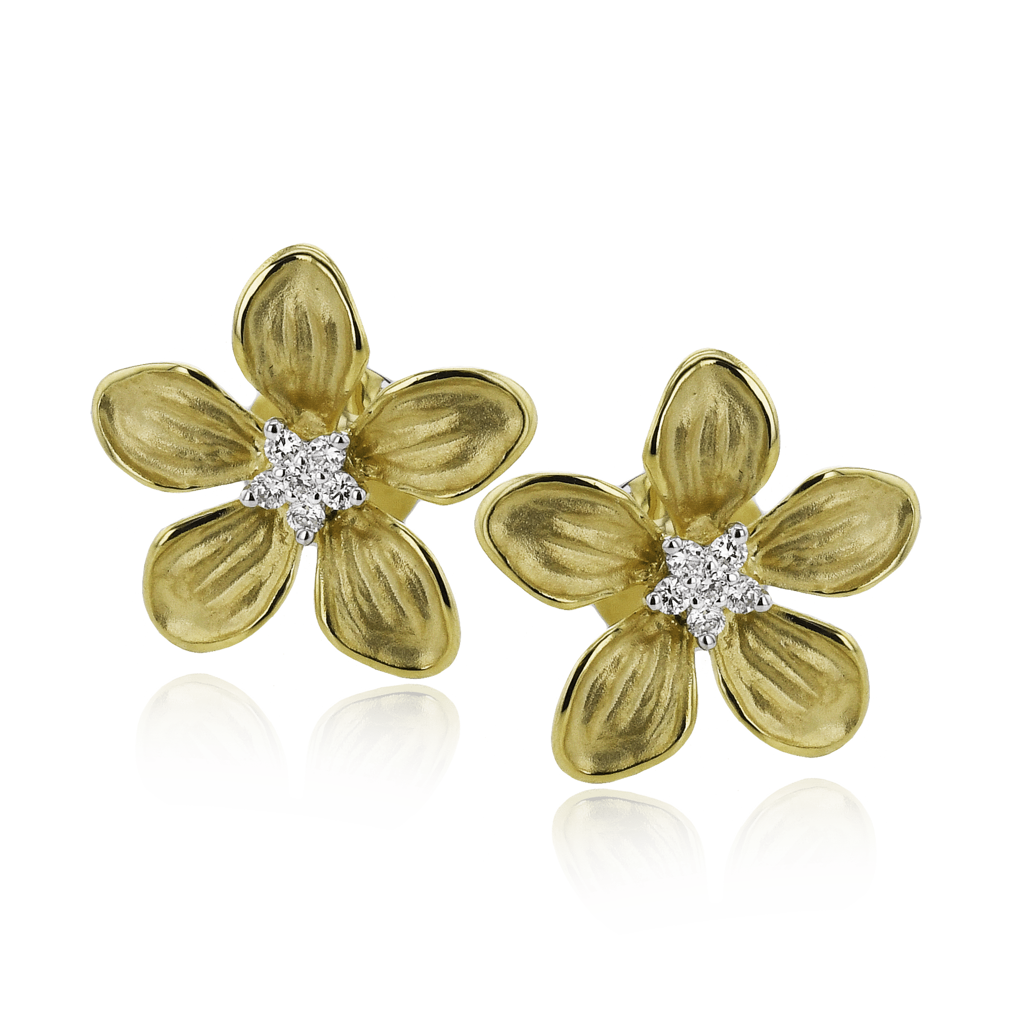 Flower Stud Earrings in 18k Gold with Diamonds – Simon Jewelry