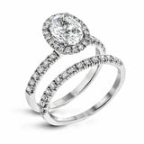 Oval - cut Halo Engagement Ring & Matching Wedding Band in 18K Gold with Diamonds - Simon G. Jewelry