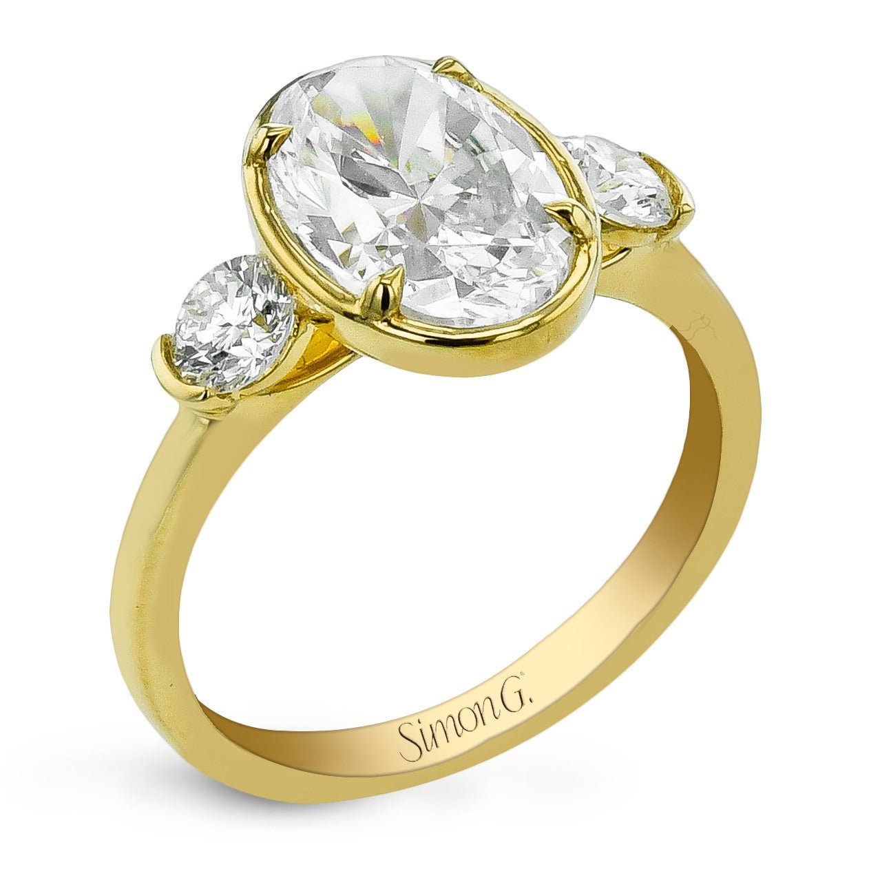 Oval - Cut Three - Stone Bezel Prong Engagement Ring in 18k Gold - Simon G. Jewelry