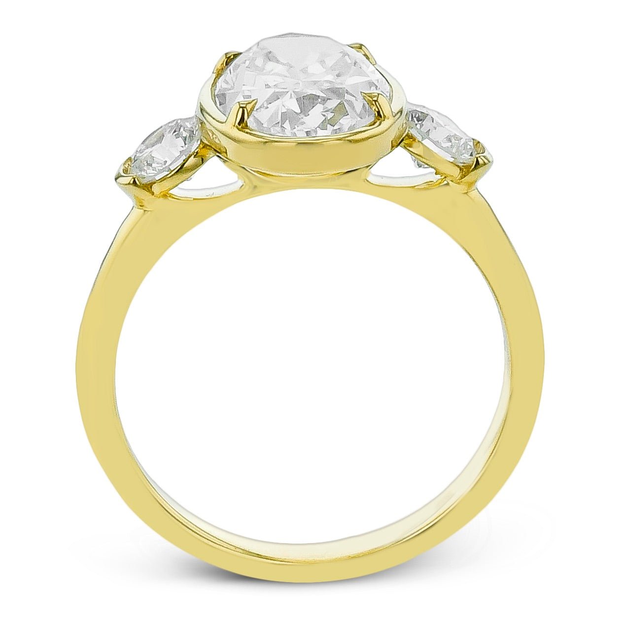 Oval - Cut Three - Stone Bezel Prong Engagement Ring in 18k Gold - Simon G. Jewelry