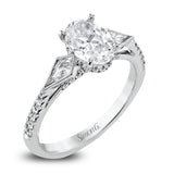 Oval - Cut Three - Stone Engagement Ring In 18k White Gold With Diamonds - Simon G. Jewelry