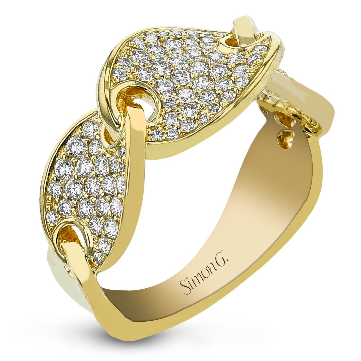 PavΓ© Link Ring in 18k Gold with Diamonds - Simon G. Jewelry