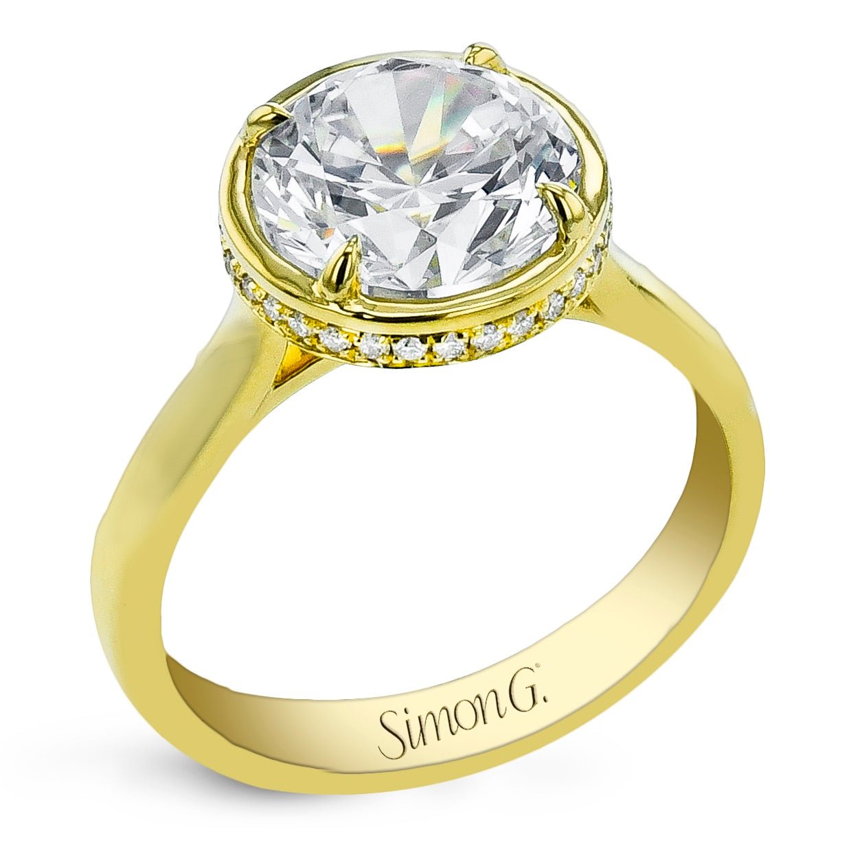 Round - cut Bezel Engagement Ring in 18k Gold with Diamonds - Simon G. Jewelry