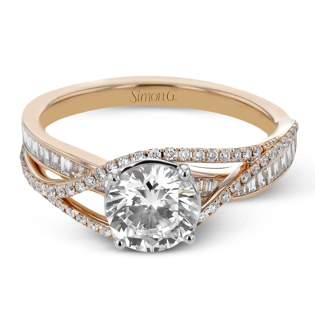 Round - Cut Criss - Cross Engagement Ring In 18k Gold With Diamonds - Simon G. Jewelry