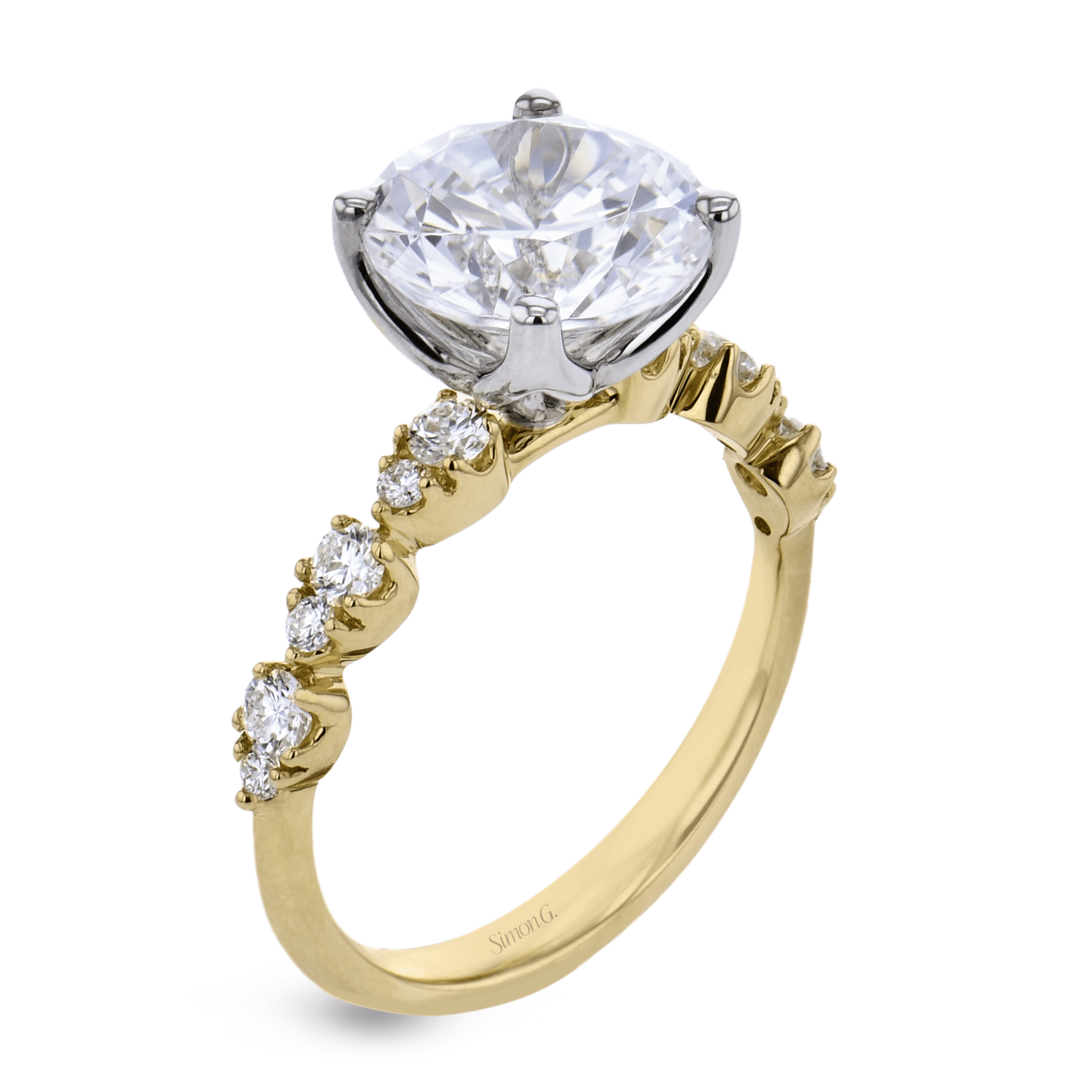 Round-cut Diamond Tulip Engagement Ring in 18k Gold - Simon G. Jewelry