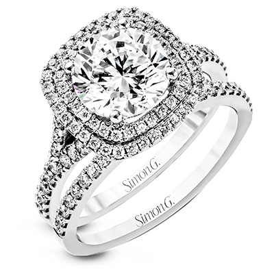 Round-cut Double-Halo Engagement Ring Matching Wedding Band in