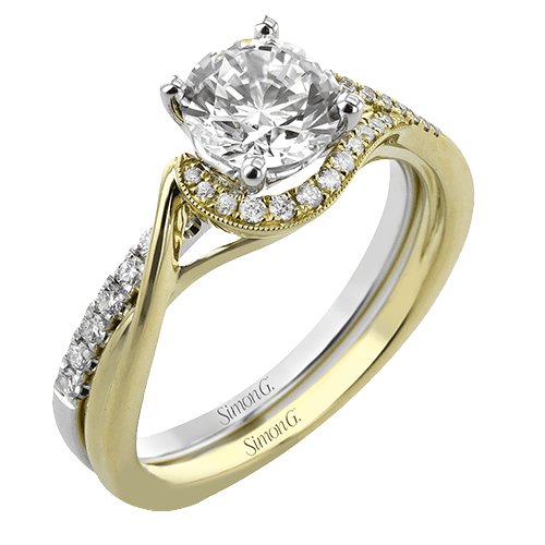 Round-cut Half-Halo Engagement Ring Matching Wedding Band in 18k
