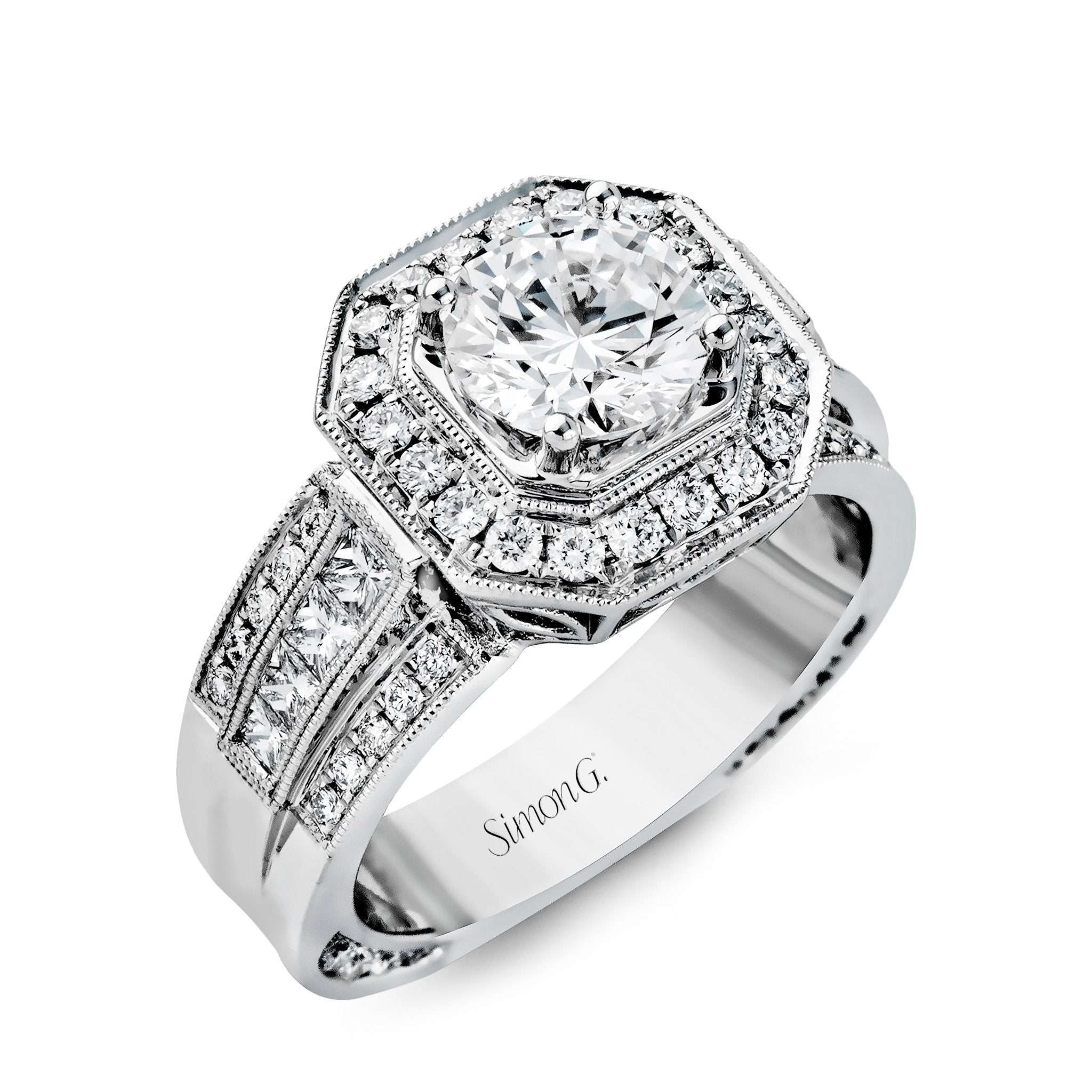 Round-cut Halo Engagement Ring in 18k Gold with Diamonds – Simon G