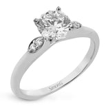 Round - cut Three - Stone Engagement Ring & Matching Wedding Band in 18k Gold with Diamonds - Simon G. Jewelry