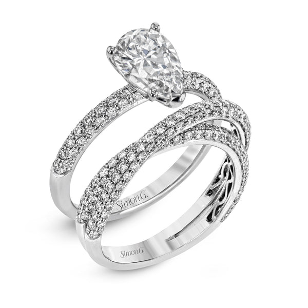 Pear-cut Criss-cross Engagement Ring & Matching Wedding Band in 18k Gold with Diamonds