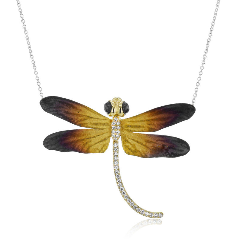 Dragonfly Pendant Necklace in 18k Gold with Diamonds