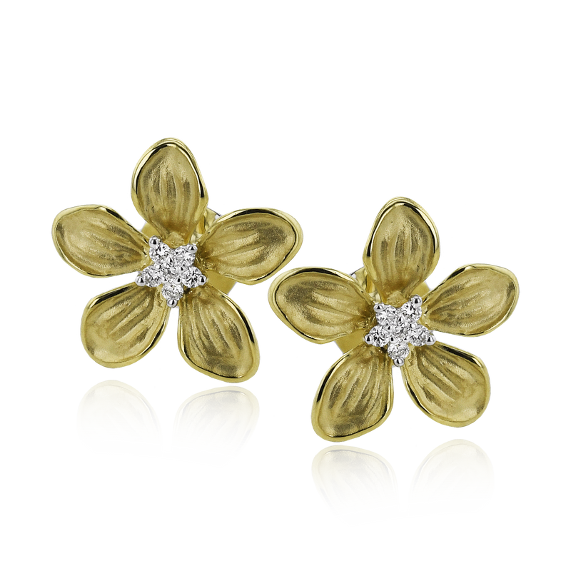 Flower Stud Earrings in 18k Gold with Diamonds