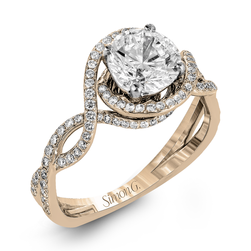 Round-Cut Criss-Cross Engagement Ring In 18k Gold With Diamonds