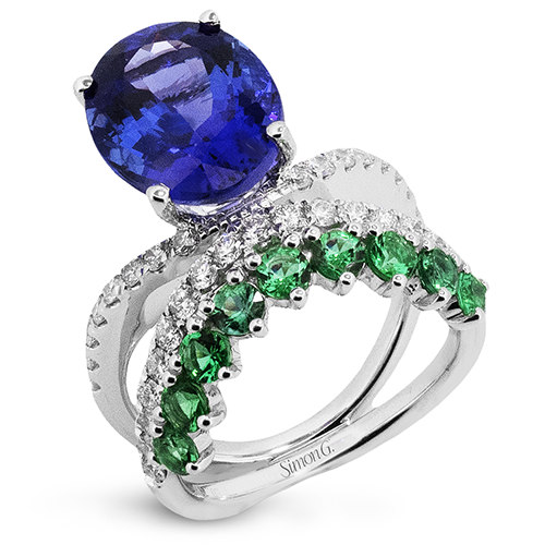 Tanzanite and Emerald Ring in 18k Gold with Diamonds