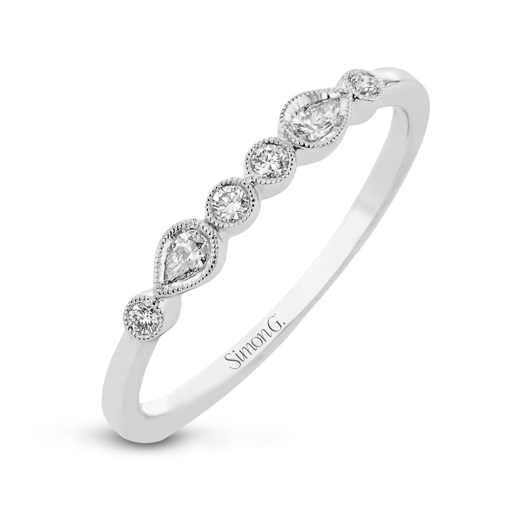 Round & Pear Diamond Wedding Band in 18k Gold