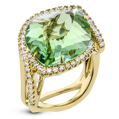 Green Tourmaline Color Ring in 18k Gold with Diamonds