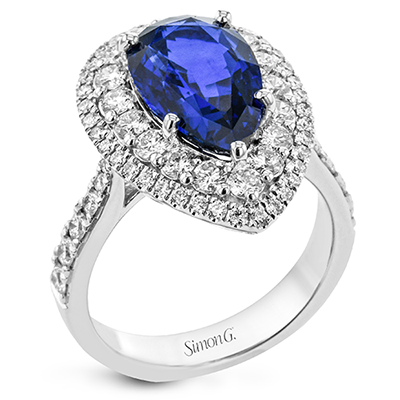 Sapphire Double Halo Color Ring in 18k Gold with Diamonds