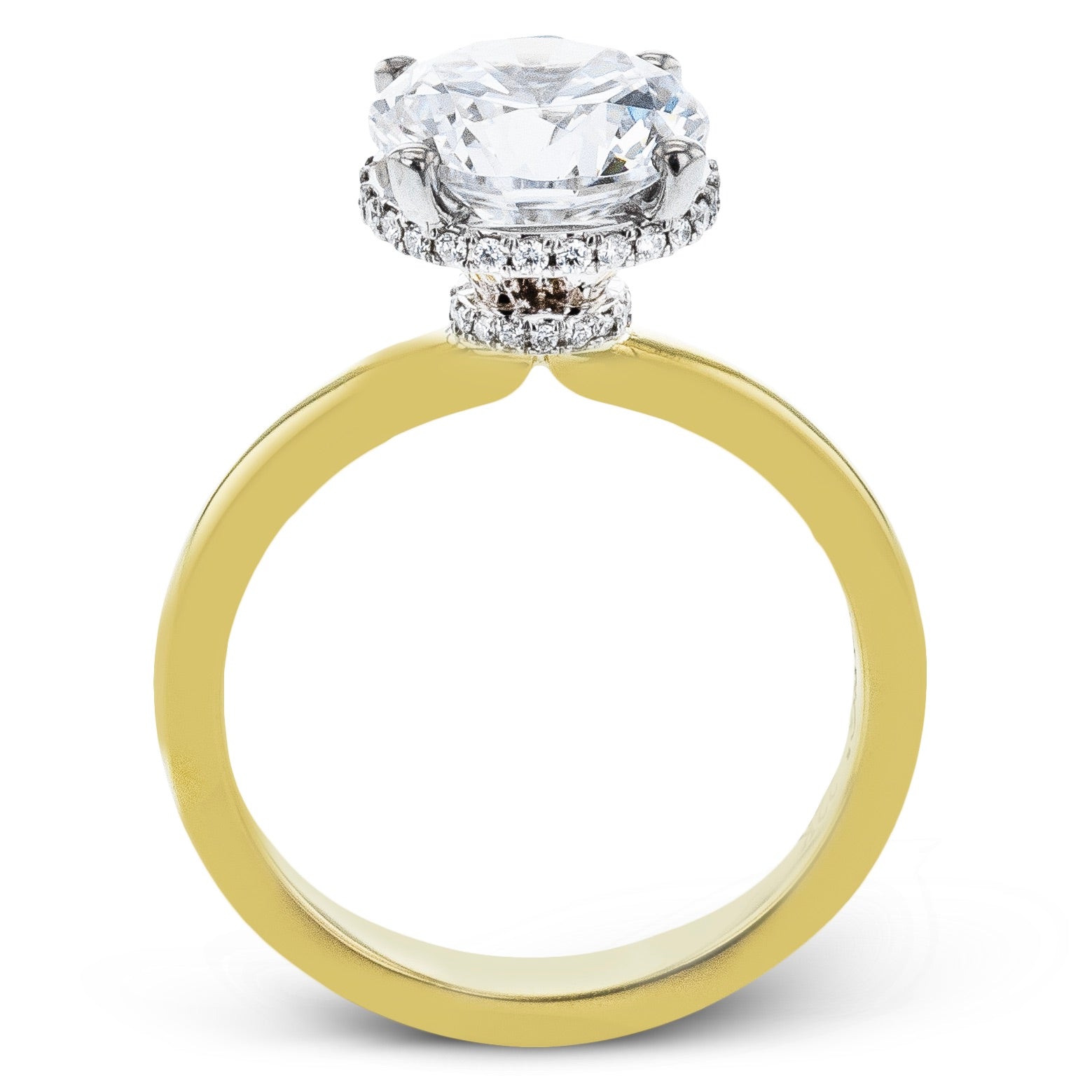 Round-cut Hidden Halo Engagement Ring In 18k Gold With Diamonds