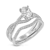 Oval-cut Criss-cross Engagement Ring & Matching Wedding Band in 18k Gold with Diamonds