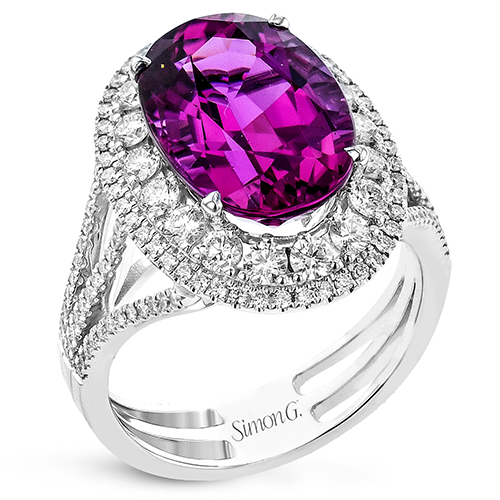 Rubellite Double Halo Color Ring in 18k Gold with Diamonds