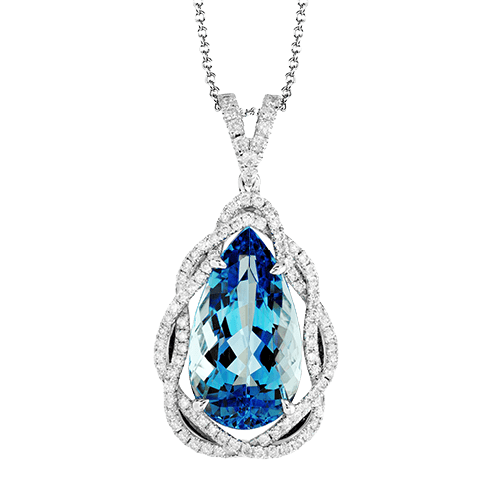 Aquamarine Pendant in 18k Gold with Diamonds - Simon G. Jewelry