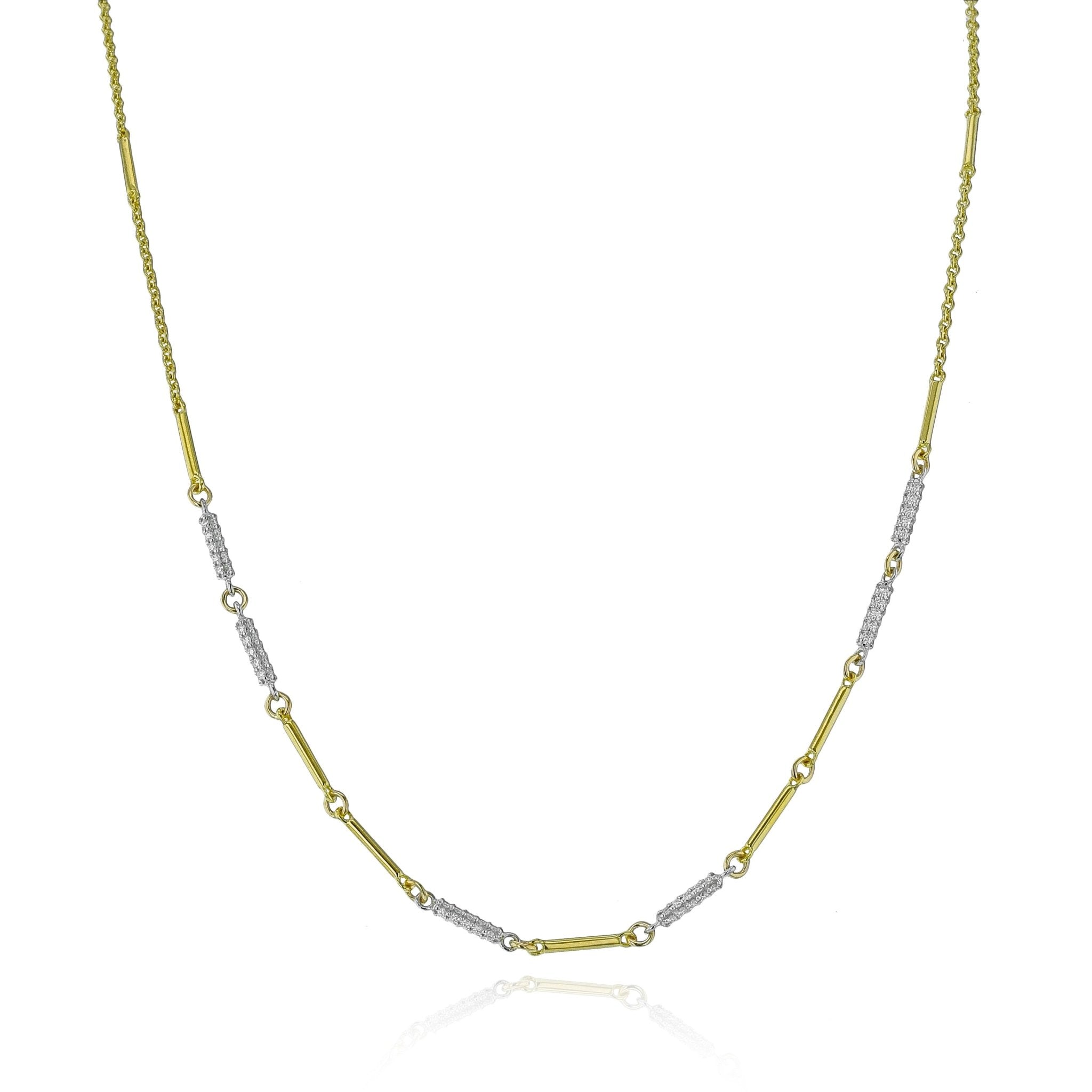 Bar Link Necklace in 18k Gold with Diamonds - Simon G. Jewelry