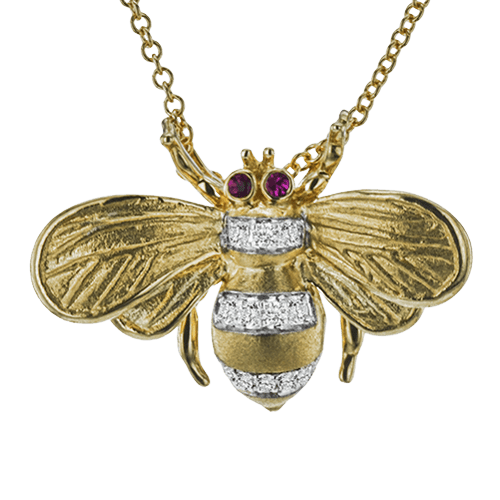 Bee Pendant Necklace in 18k Gold with Diamonds - Simon G. Jewelry