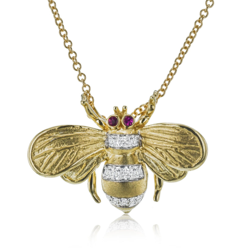 Bee Pendant Necklace in 18k Gold with Diamonds - Simon G. Jewelry