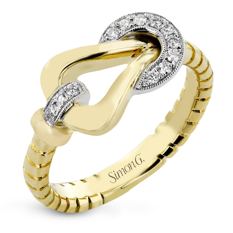 Buckle Fashion Ring In 18k Gold With Diamonds - Simon G. Jewelry