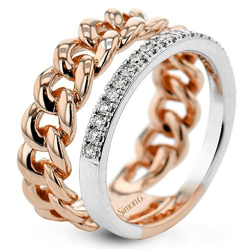 Chain Link Fashion Ring in 18k Gold With Diamonds - Simon G. Jewelry