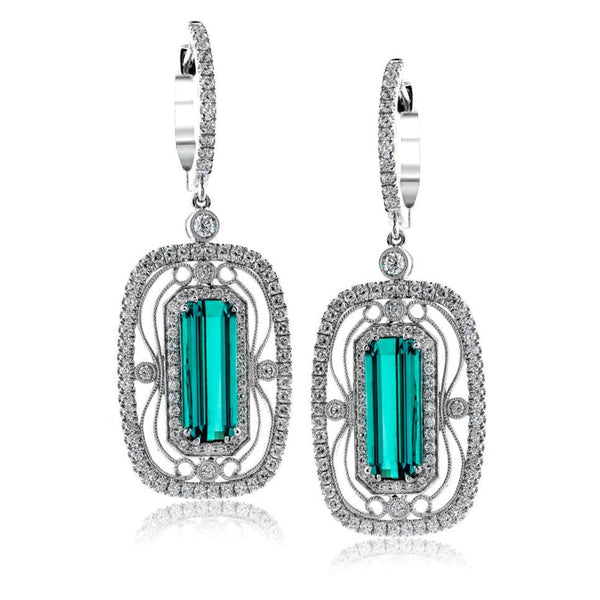 Color Earrings in 18k Gold with Diamonds and Green Tourmaline - Simon G. Jewelry