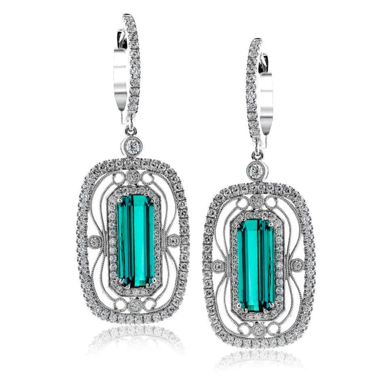 Color Earrings in 18k Gold with Diamonds and Green Tourmaline - Simon G. Jewelry