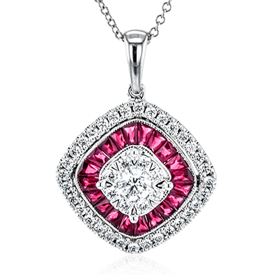 COLOR PENDANT NECKLACE IN 18K GOLD WITH RUBIES AND DIAMONDS - Simon G. Jewelry