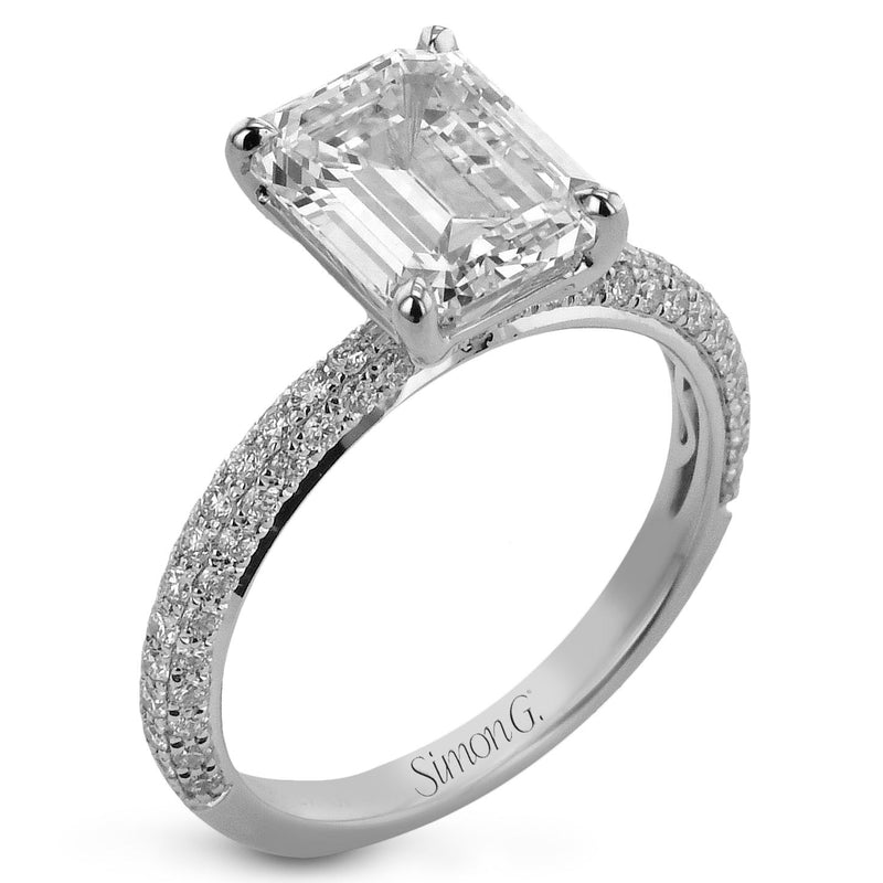 Emerald - cut Criss - cross Engagement Ring & Matching Wedding Band in 18k Gold with Diamonds - Simon G. Jewelry