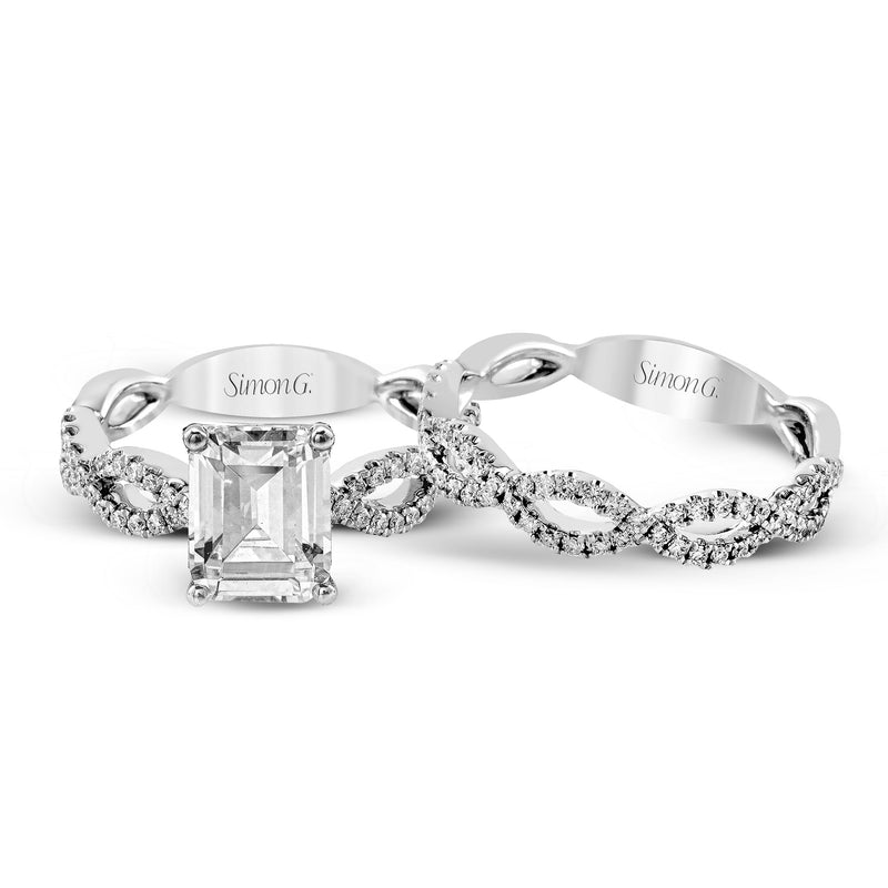 Emerald-cut Criss-cross Engagement Ring Matching Wedding Band in