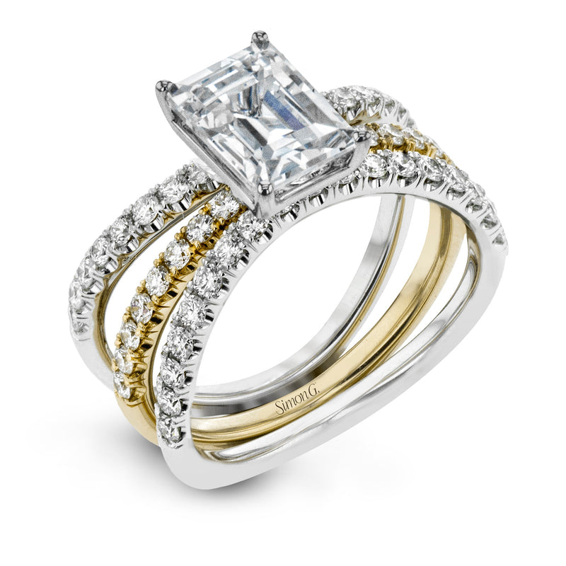 Emerald - cut Engagement Ring & Matching Wedding Band in 18k Gold with Diamonds - Simon G. Jewelry