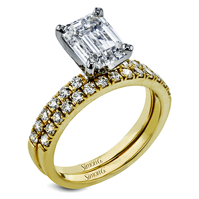 Emerald - cut Engagement Ring & Matching Wedding Band in 18k Gold with Diamonds - Simon G. Jewelry