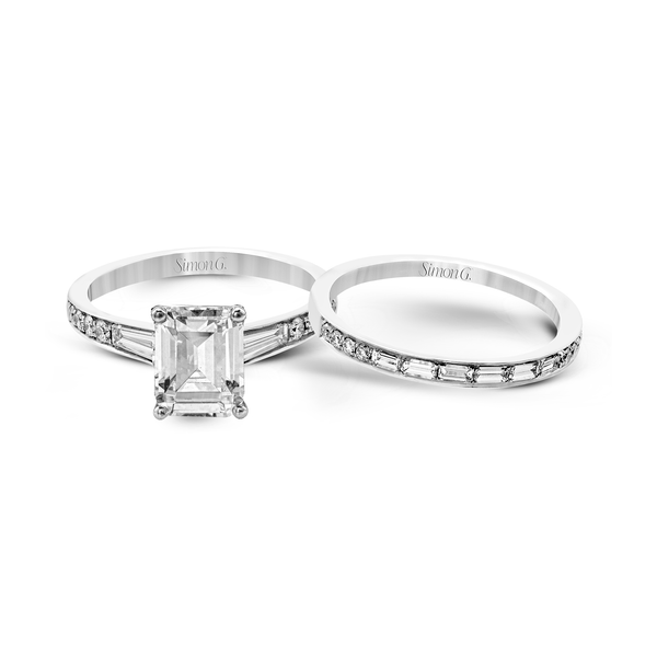 Emerald - cut Engagement Ring & Matching Wedding Band in 18k Gold with Diamonds - Simon G. Jewelry