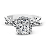 Emerald - Cut Halo Criss - Cross Engagement Ring In 18k Gold With Diamonds - Simon G. Jewelry