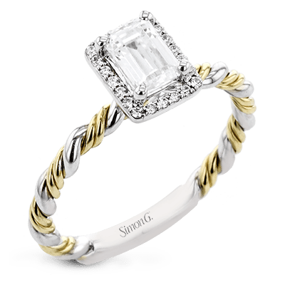 Emerald - cut Halo Engagement Ring in 18K Gold with Diamonds - Simon G. Jewelry